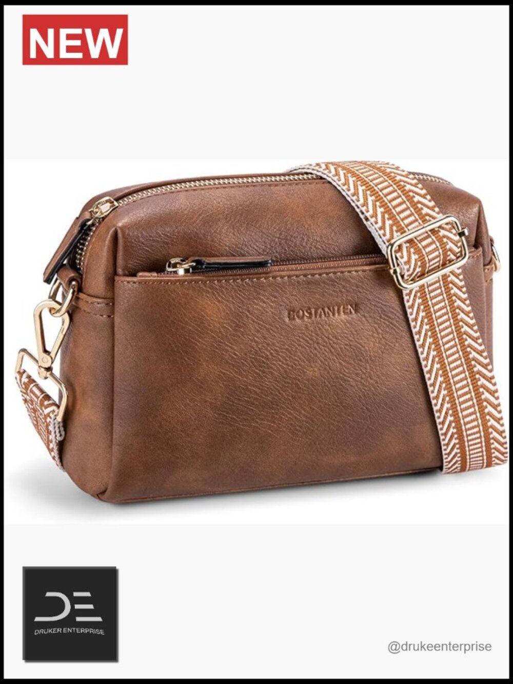 Vegan Leather Crossbody Purse Triple Zip Cell Phone Handbag with Guitar Strap